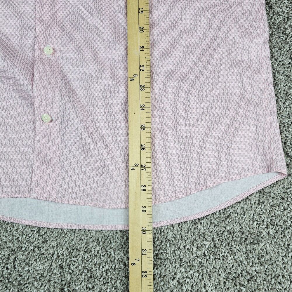 Peter Millar Shirt Mens Medium Pink Linen Blend Geometric Micro Print Casual AOP - Picture 9 of 10